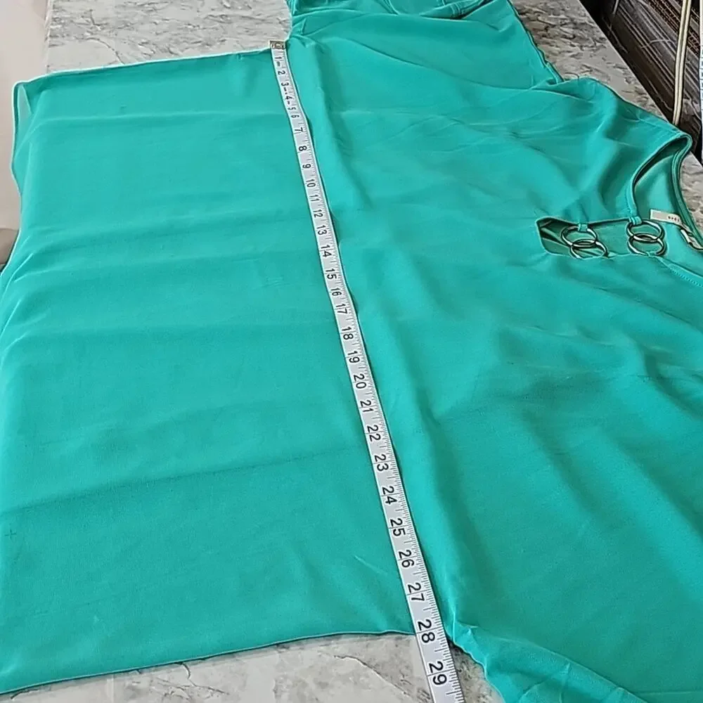Womens Sz L Kelly Green Business Casual Office Church Tank Silver Gromet Top